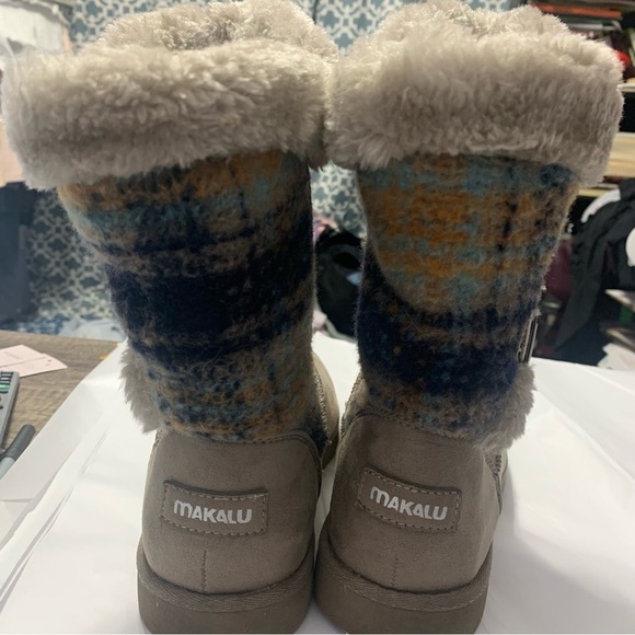 Makalu Plaid Wool Blend Faux Fur Buckles Winter Boots - Picture 3 of 12